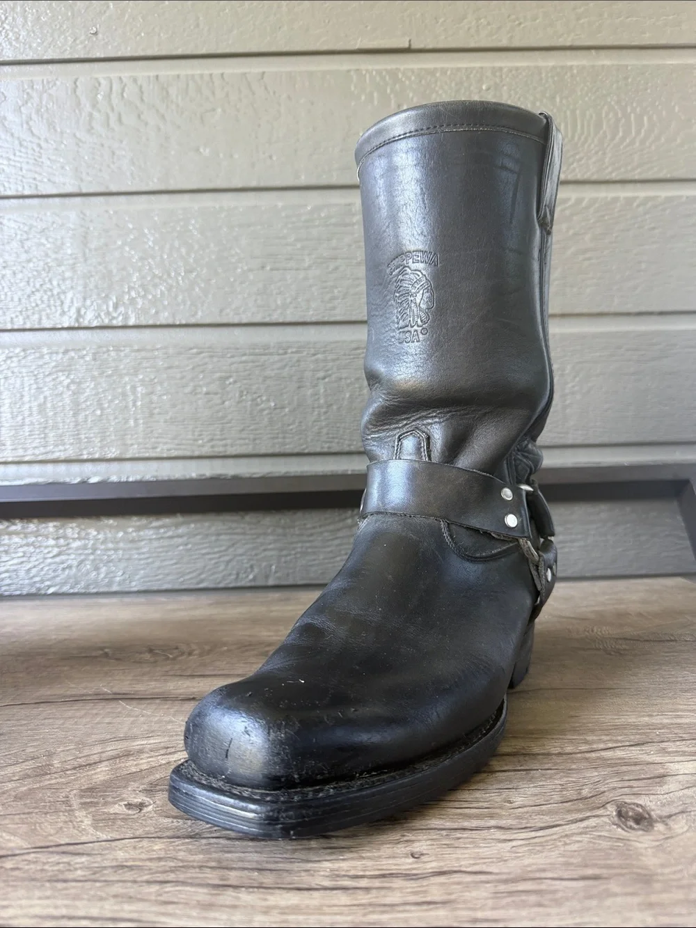 Chippewa Men’s Black Leather Harness Engineer Boots size 8.5 EE